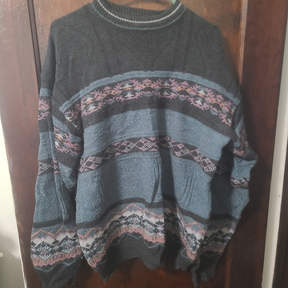 Cambio Italian Patterned Crewneck Sweater - Black and Blue